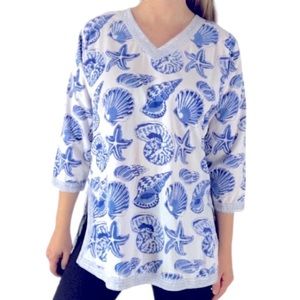 Gretchen Scott Designs Novelty Sea Shell Graphic Print Blouse Top Swim Coverup